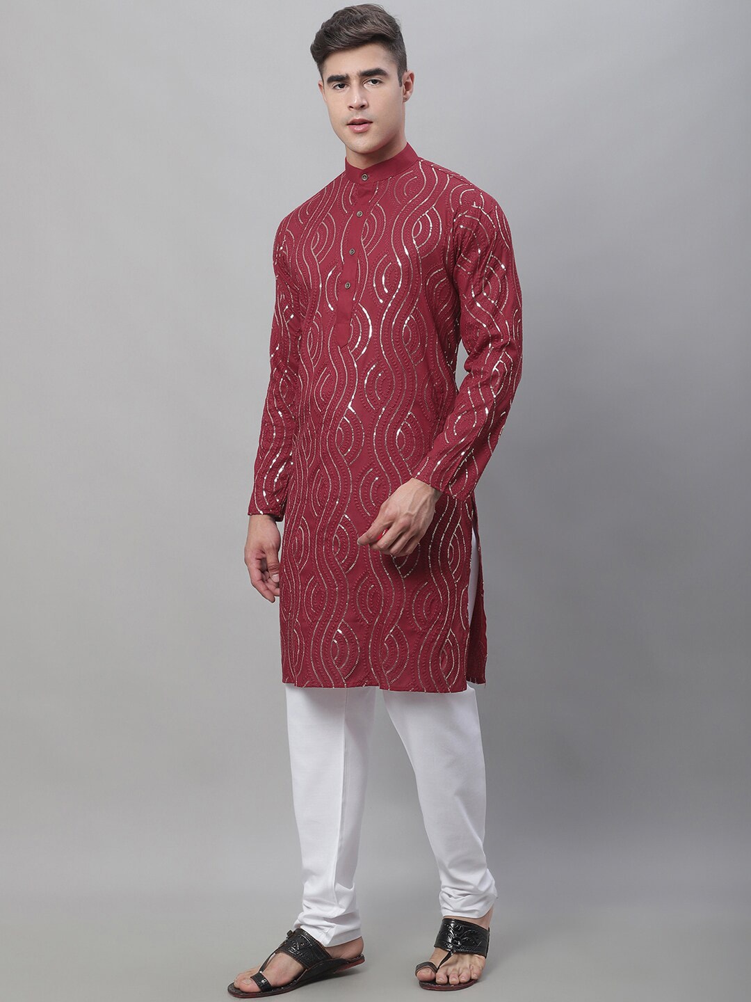 Sojanya Sequin Embroidered Pure Cotton Kurta with Churidar | Grocsy