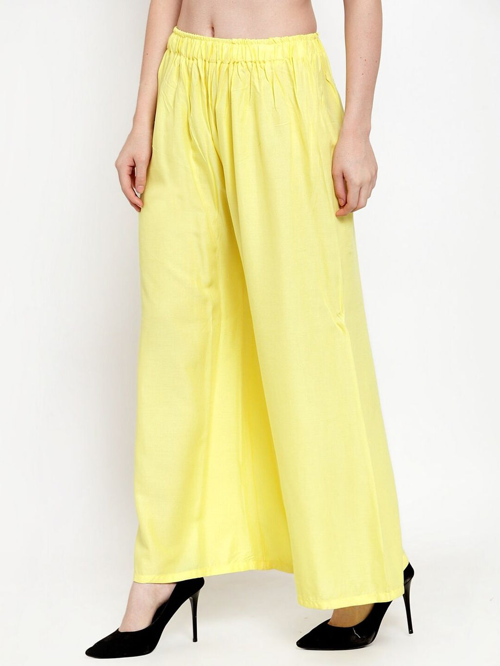 TAG 7 Women Yellow Solid Flared Ethnic Palazzos | Grocsy