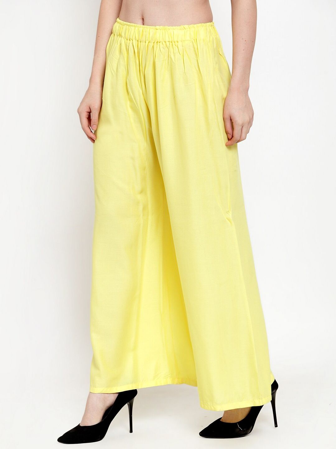 TAG 7 Women Yellow Solid Flared Ethnic Palazzos | Grocsy