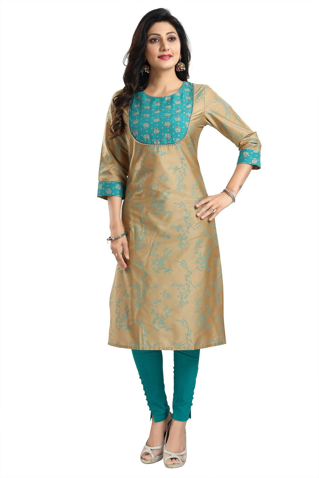 Snehal Creations Beige Cotton Silk Tunic for Women | Grocsy