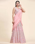 Pink Pure Viscose Georgette Thread With Sequins Embroidery Work Lehenga Choli With Dupatta - Tanya | Grocsy