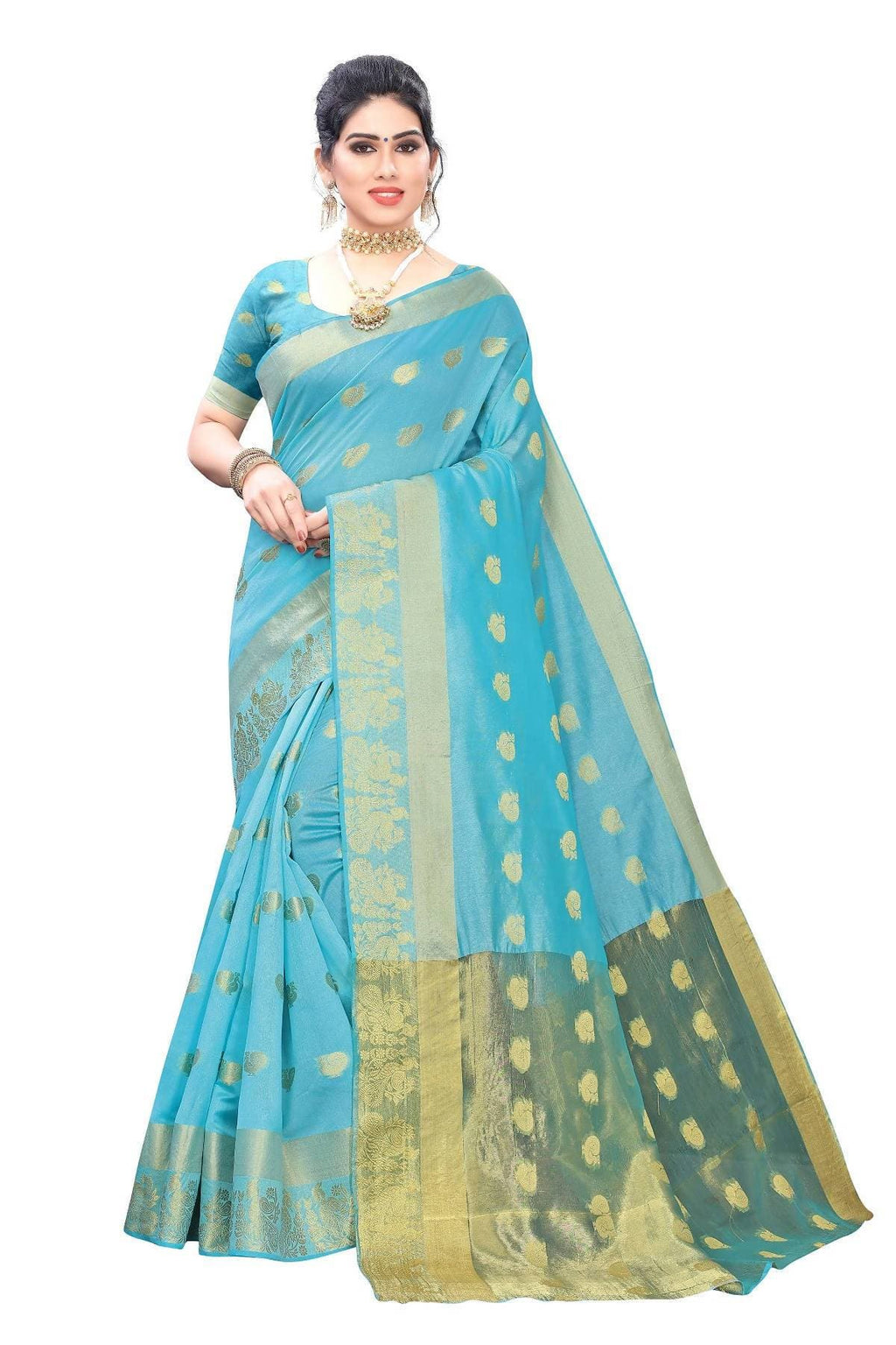 Vamika Banarasi Jacquard Weaving Sky Blue Saree | Grocsy