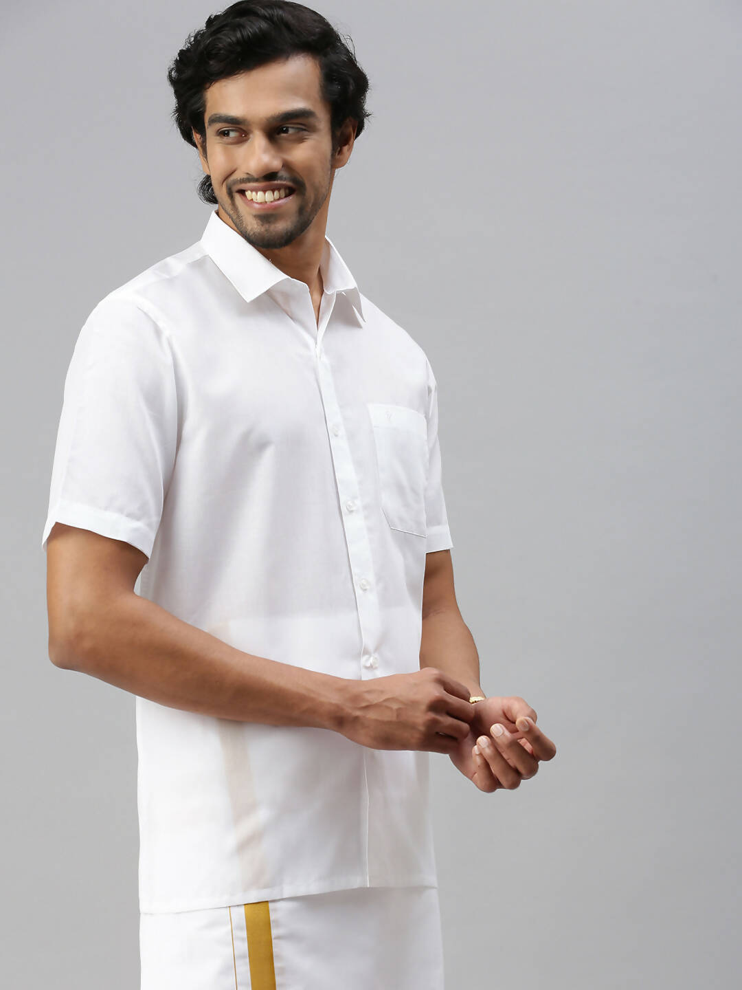 Ramraj Cotton Mens Half Sleeve Formal White Shirt | Grocsy