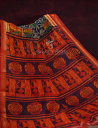 Shades of Dark Navy Blue With Orange Blouse Creeper Design Semi Chanderi Saree By Gayathri Reddy Designer Studio | Grocsy