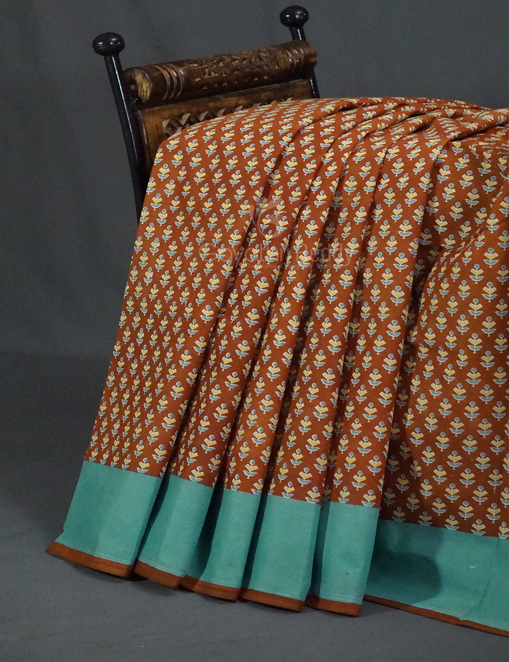 Chikoo Brown Block Print Pure Mulmul Cotton By Gayathri Reddy Designer Studio | Grocsy