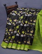 Black and Parrot Green Pichwau Design Pure Kota Cotton Saree By Gayathri Reddy Designer Studio | Grocsy