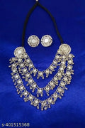 Tehzeeb Creations Women's Silver Colour Oxidised Necklace Set With Mirror Work | Grocsy