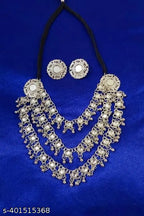 Tehzeeb Creations Women's Silver Colour Oxidised Necklace Set With Mirror Work | Grocsy