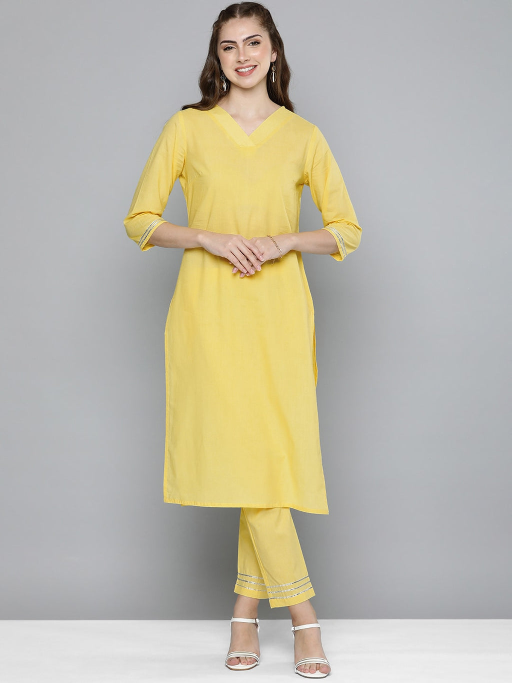 HERE&NOW Women Regular Gotta Patti Pure Cotton Kurta with Trousers | Grocsy