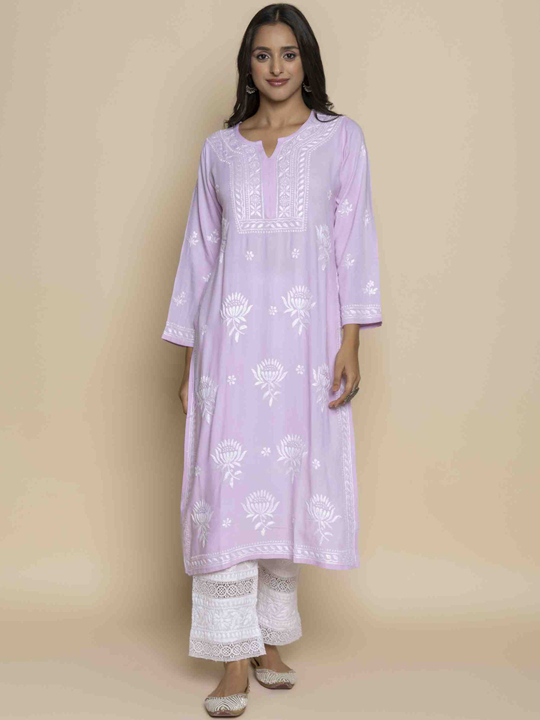 HOUSE OF KARI Floral Embroidered Chikankari Straight Kurta | Grocsy