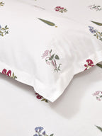 haus & kinder Floral Motifs White & Green 186 TC Cotton Queen Bedsheet & 2 Pillow Covers | Grocsy