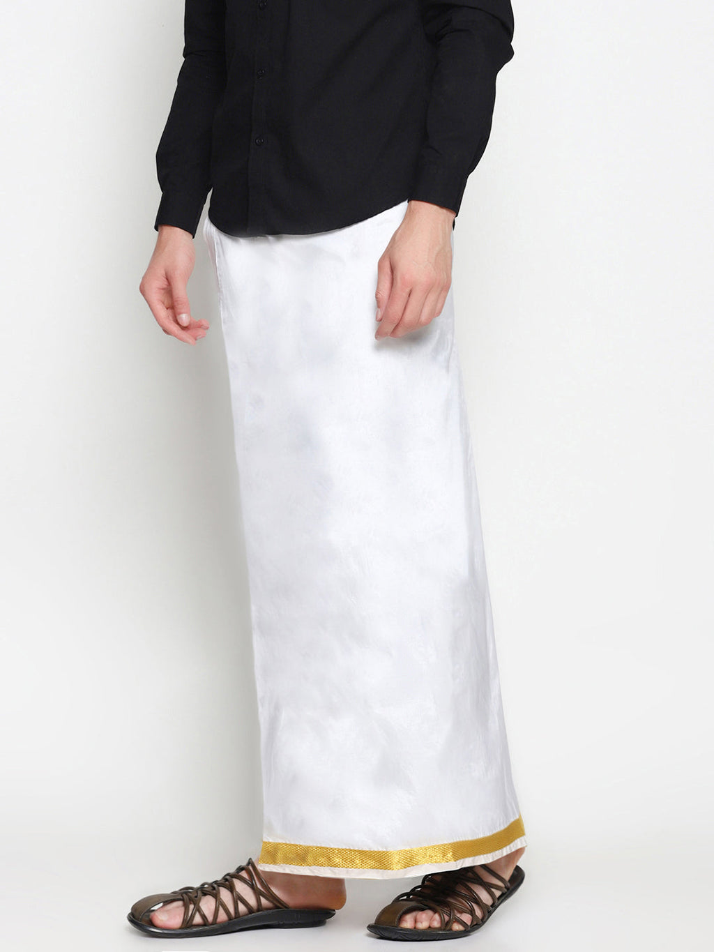 Sethukrishna Men White Double Layer Readymade Dhoti With Pocket | Grocsy