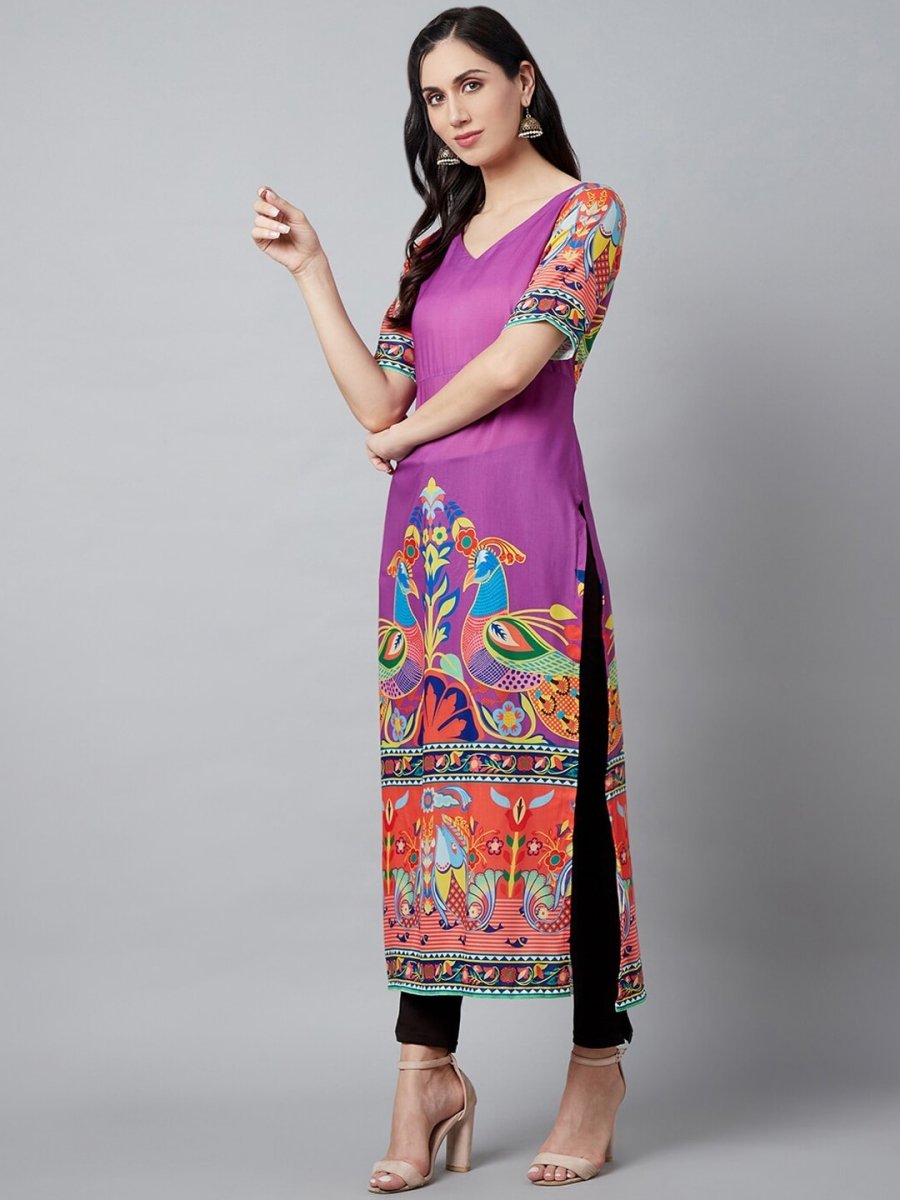 Aks Ethnic Motifs Printed V-Neck Kurta | Grocsy
