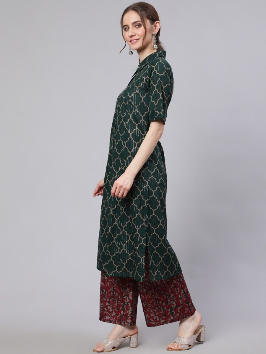 Aks Geometric Printed Pathani Cotton Kurta | Grocsy