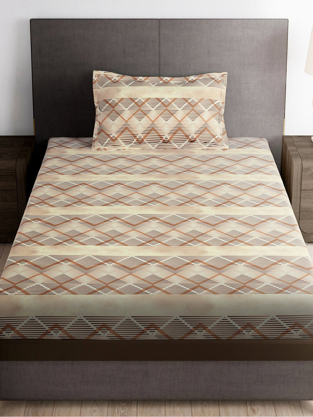 Story@home Brown & White Striped Microfiber 180 TC Bedsheet With Pillow Cover | Grocsy