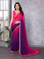Designer Partywear Red & Blue Georgette Fancy Saree - Kanak | Grocsy