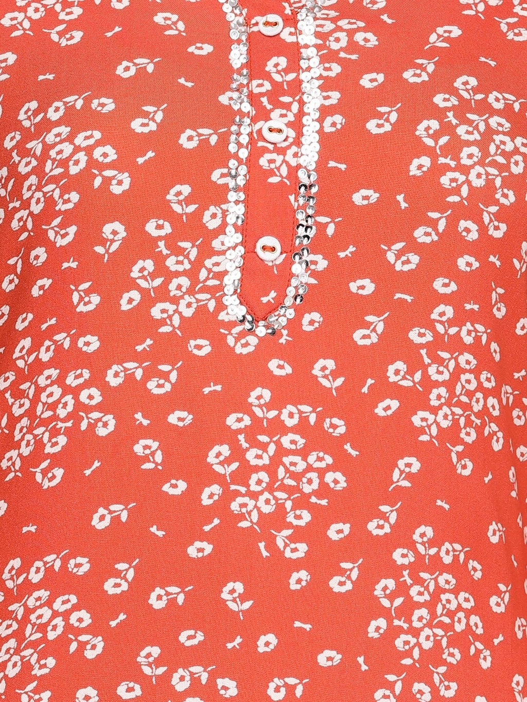 HERE&NOW Rust Orange & White Floral Printed Straight Kurta | Grocsy