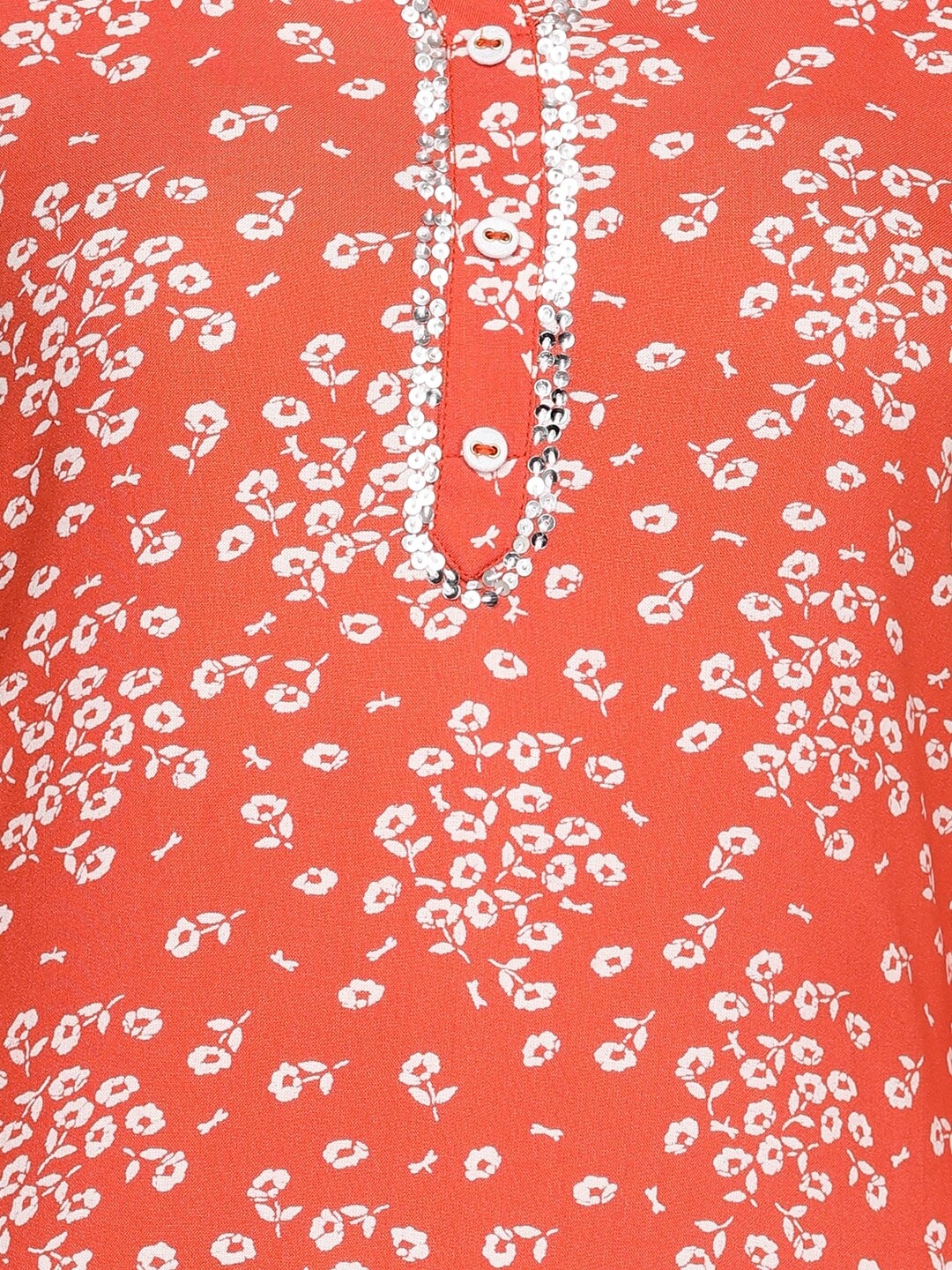 HERE&NOW Rust Orange & White Floral Printed Straight Kurta | Grocsy