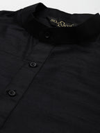 Sojanya Men Black Solid Kurta with Churidar & Nehru Jacket | Grocsy