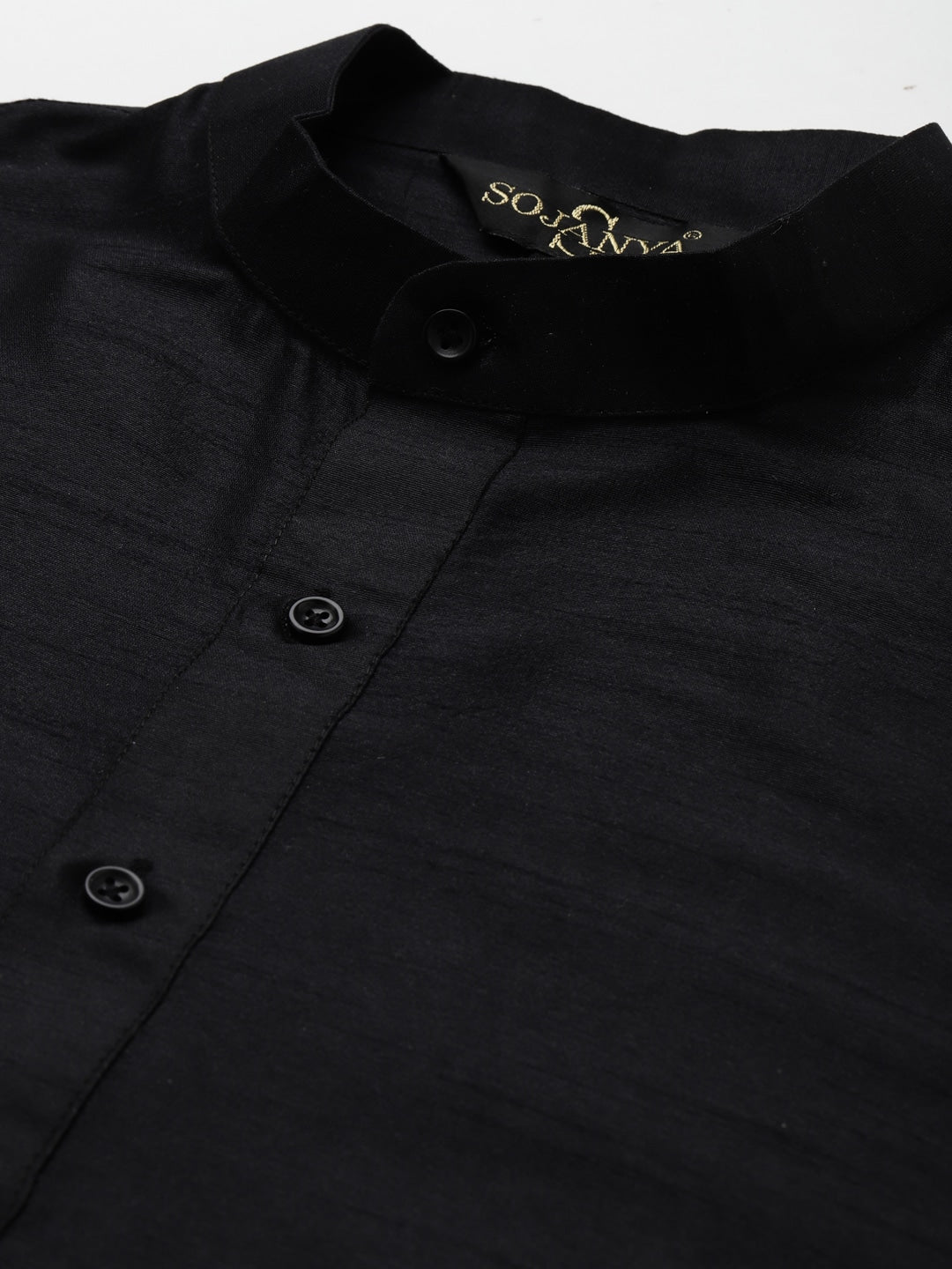 Sojanya Men Black Solid Kurta with Churidar & Nehru Jacket | Grocsy