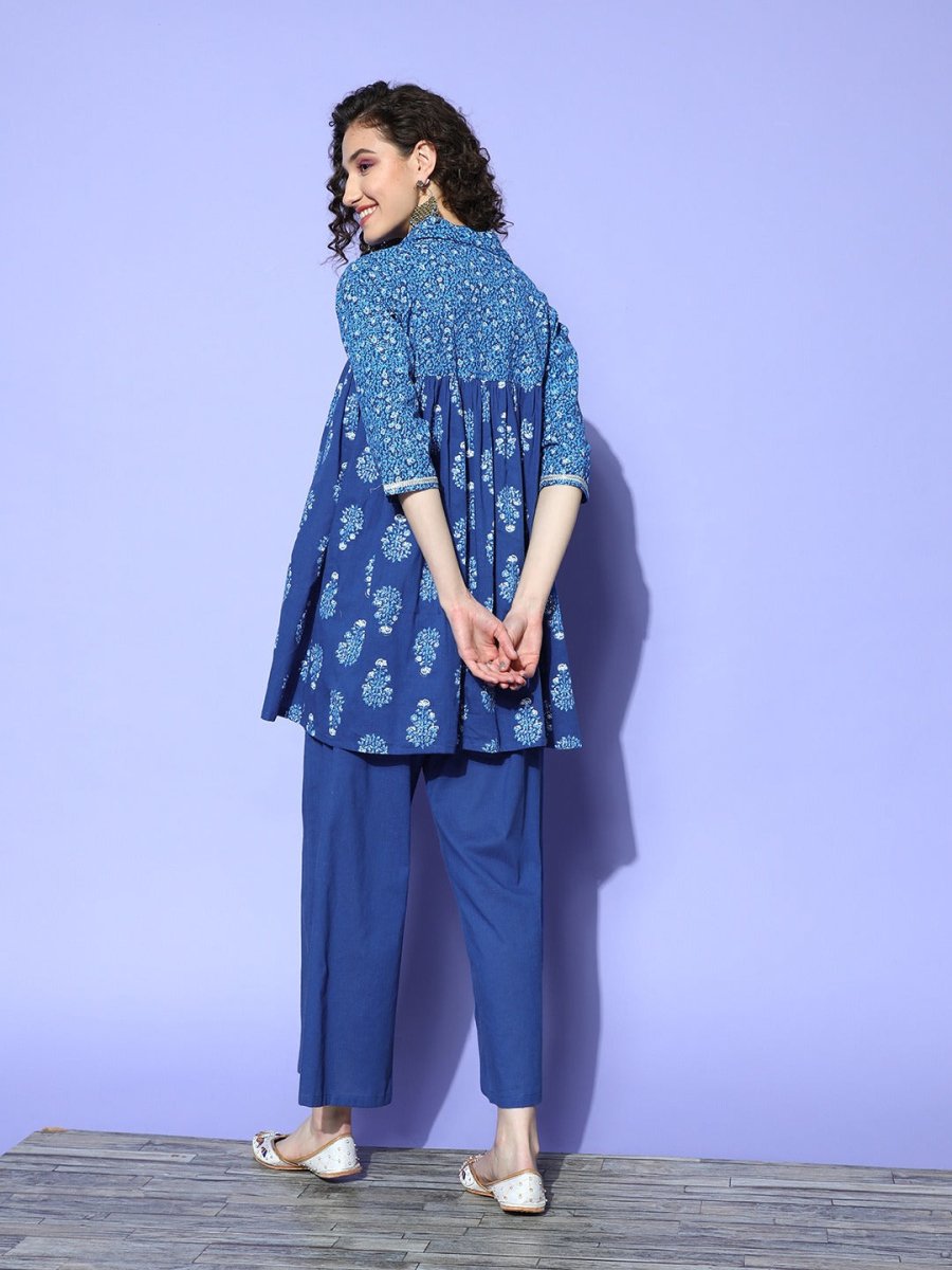 Ahalyaa Blue Pure Cotton Tunic & Palazzos Ethnic Co-Ords | Grocsy
