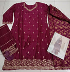 Vastranavya Exquisite Wine Heavy Chinon with Embroidered & Sequins Work Salwar Suits | Grocsy