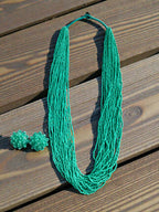 Inhanns Rangsaaz 20-Layer Luxe Long Beaded Necklace (With Optional Statement Earrings) - Sea Green With Earring | Grocsy