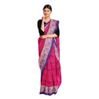 Exclusive Collection 100% Pure Cotton Pink Tant Saree With Hand Weaving Work | Grocsy