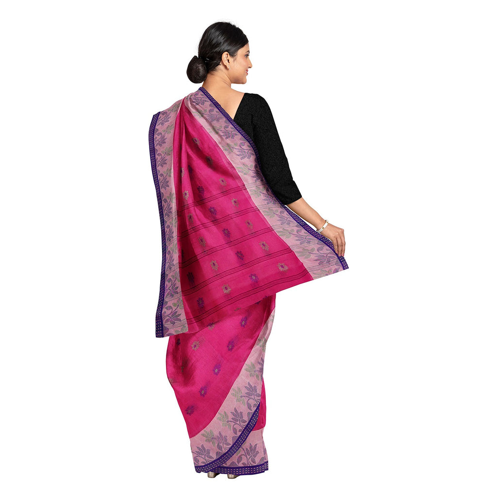 Exclusive Collection 100% Pure Cotton Pink Tant Saree With Hand Weaving Work | Grocsy