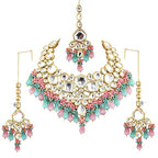 Tehzeeb Creations Meenakari Gold-Polished Multi Color Uncut dibbi Kundan Combo Necklace Set For Women | Grocsy