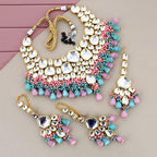 Tehzeeb Creations Meenakari Gold-Polished Multi Color Uncut dibbi Kundan Combo Necklace Set For Women | Grocsy
