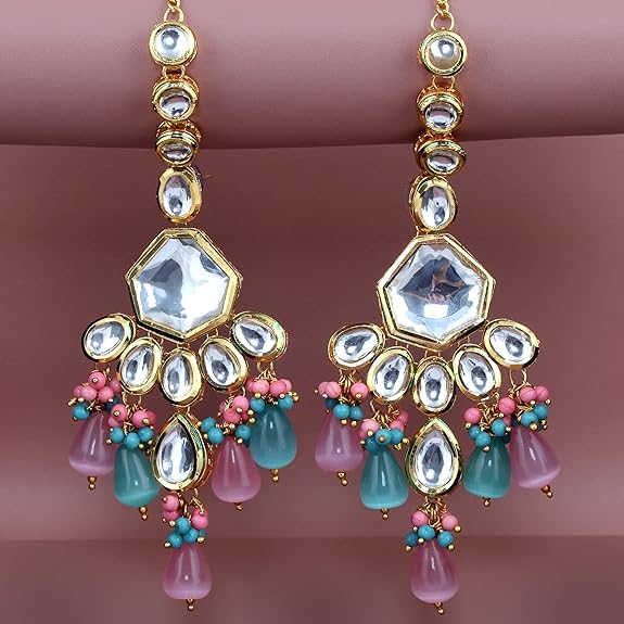 Tehzeeb Creations Meenakari Gold-Polished Multi Color Uncut dibbi Kundan Combo Necklace Set For Women | Grocsy