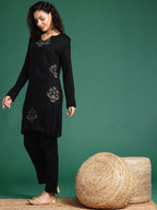 Sangria Ethnic Motifs Printed Regular Kurta With Trousers | Grocsy
