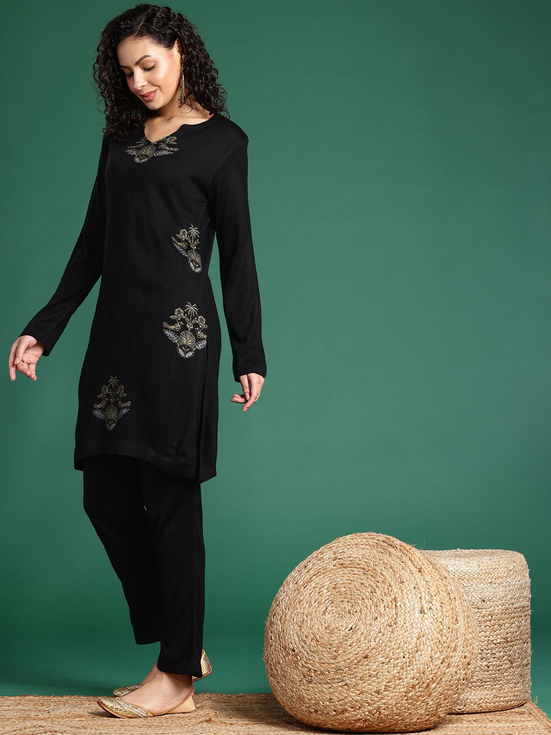 Sangria Ethnic Motifs Printed Regular Kurta With Trousers | Grocsy