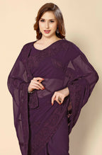 Purple Georgette Embroidered and Stone Work Saree with Unstitched Blouse Piece - Roozal | Grocsy