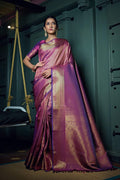 Vardha Mauve Purple Golden Zari Kanjeevaram Silk Saree | Grocsy