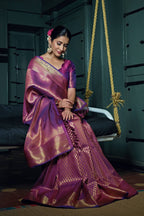 Vardha Mauve Purple Golden Zari Kanjeevaram Silk Saree | Grocsy