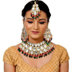 Tehzeeb Creations Back Meenakari Gold-Polished Multicolor Color Tika Earring Jewellery Set Uncut Big Faux Kundan Dibbi Kundan Choker Necklace Set | Grocsy