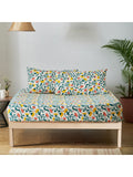 Chumbak White & Yellow Floral 136 TC Cotton 1 Queen Bedsheet with 2 Pillow Covers | Grocsy