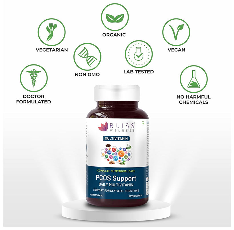 Bliss Welness PCOS Support Daily Multivitamin Veg Tablet | Grocsy