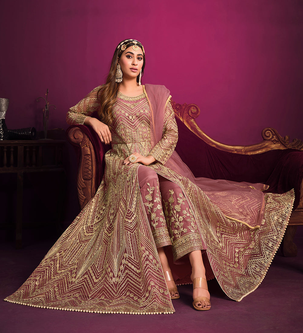 Monjolika Fashion Light Pink Sangeet Net Designer Salwar Suit | Grocsy