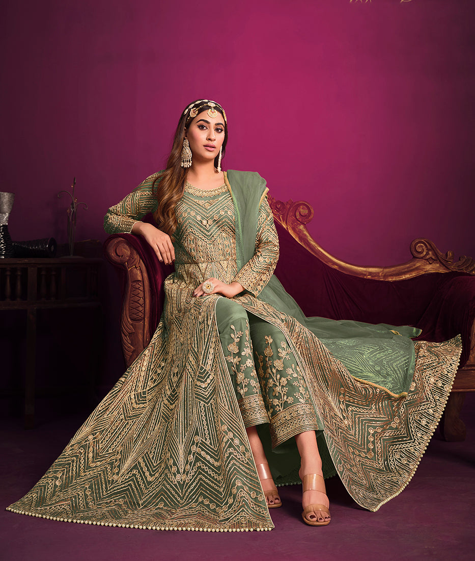 Monjolika Fashion Light Green Sangeet Net Designer Salwar Suit | Grocsy