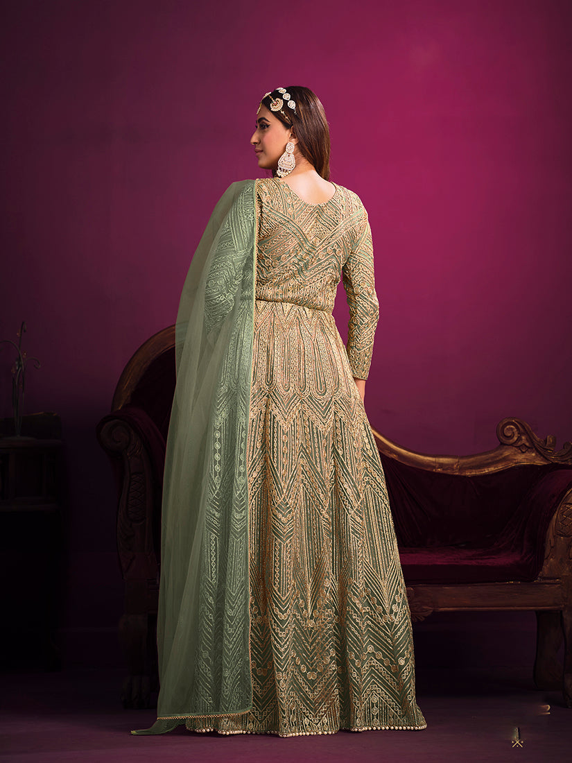 Monjolika Fashion Light Green Sangeet Net Designer Salwar Suit | Grocsy