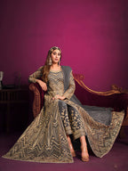Monjolika Fashion Grey Sangeet Net Designer Salwar Suit | Grocsy