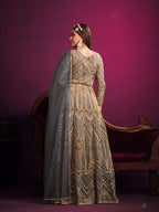 Monjolika Fashion Grey Sangeet Net Designer Salwar Suit | Grocsy