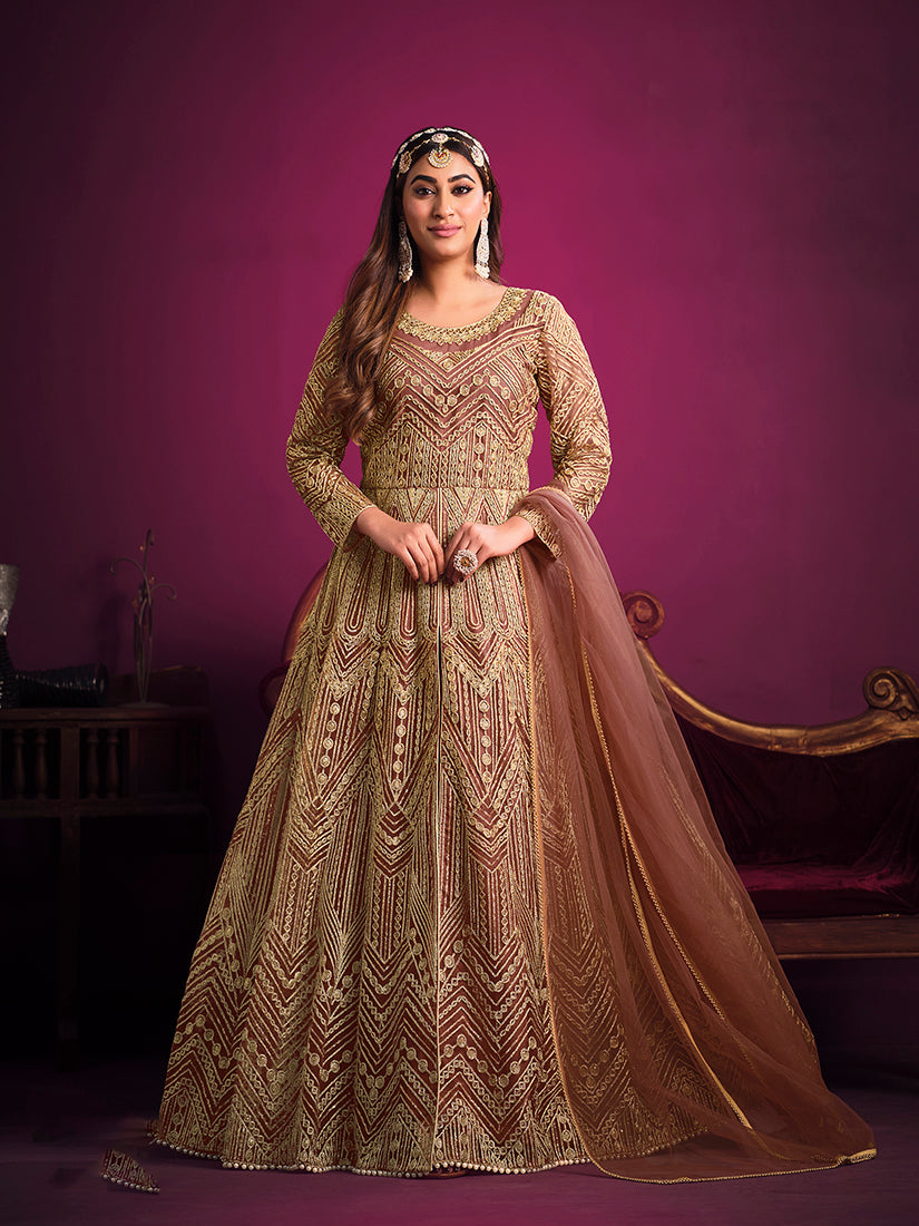 Monjolika Fashion Peach Sangeet Net Designer Salwar Suit | Grocsy