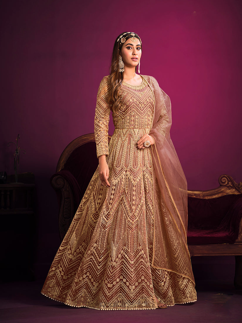 Monjolika Fashion Peach Sangeet Net Designer Salwar Suit | Grocsy