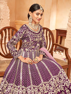 Monjolika Fashion Purple Color Art Silk Embroidered Anarkali Salwar Kameez | Grocsy