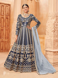 Monjolika Fashion Navy Blue Color Art Silk Embroidered Anarkali Salwar Kameez | Grocsy