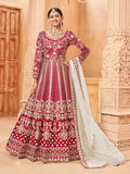 Monjolika Fashion Rani Pink Color Art Silk Embroidered Anarkali Salwar Kameez | Grocsy